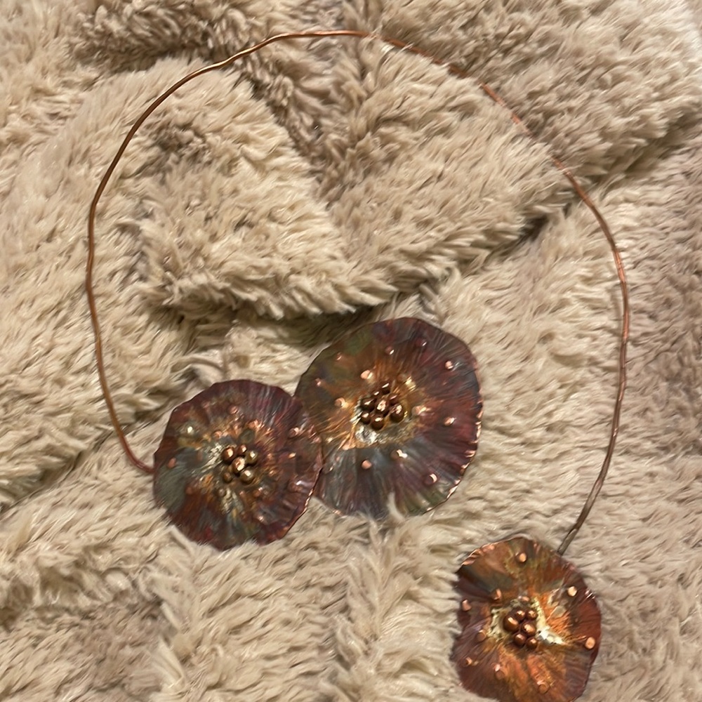 Handmade copper poppy necklace